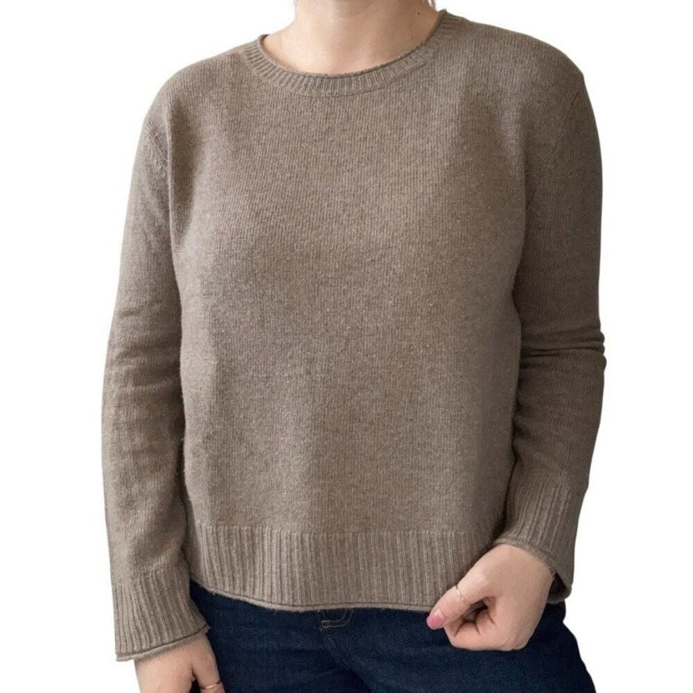 Jenni Kayne Tan Brown Cashmere Wool Blend Cropped Crewneck Oversized Sweater S - Picture 3 of 7